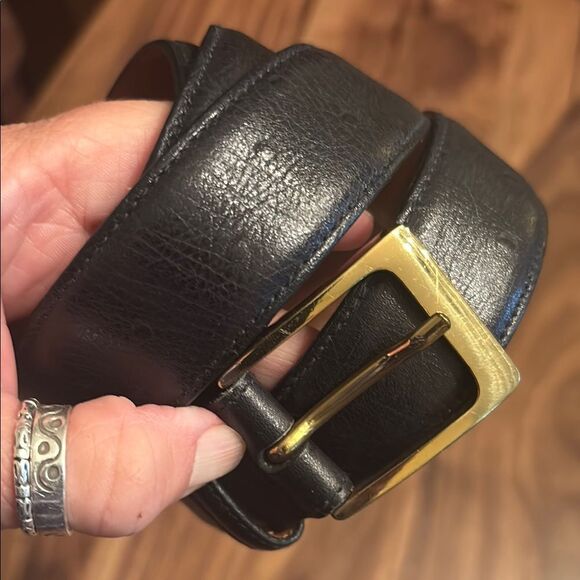 Trafalgar Jammu Black Leather Bos Taunus-Charbray Belt with Gold Buckle - 38 - Picture 1 of 10